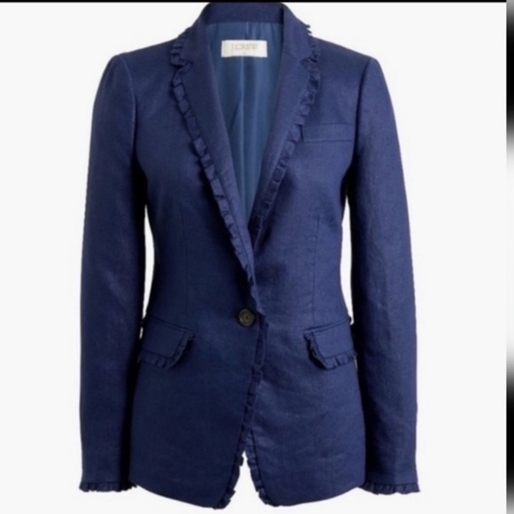 J. Crew Jackets & Blazers - J CREW navy blue ruffle trim linen blazer jacket